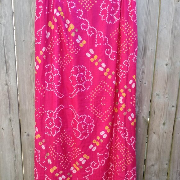 Pink Sari Skirt Choli Blouse Set Batik Yellow Gold 40"B 34"W Lehanga - Picture 9 of 10